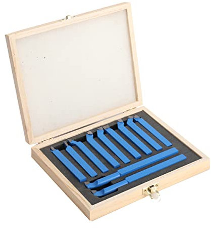 Lfhelper 11 Stück Hartmetall Drehstahl Satz, Drehmeißel Drehen Fräsen Schneidwerkzeug Set, Wendeplatten-Drehmeißel für Drehmaschinen 10x10mm Schaft DIN Norm Drehmeißel mit Holzkoffer