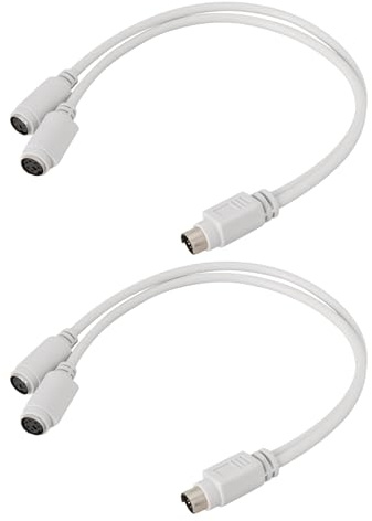 YINETTECH 2 cables distribuidores de teclado de 6 pines DIN macho a hembra, 1 a 2, cable divisor compatible con Sony PS2, teclado y mouse, 30 cm, color blanco