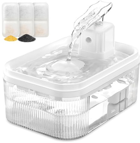 Fuente de Agua para Gatos de 2,5 l, inalámbrica, con Detector de Movimiento, Fuente de Agua para Gatos con 3 filtros, Funciona automáticamente con Pilas, Fuente de Agua silenciosa