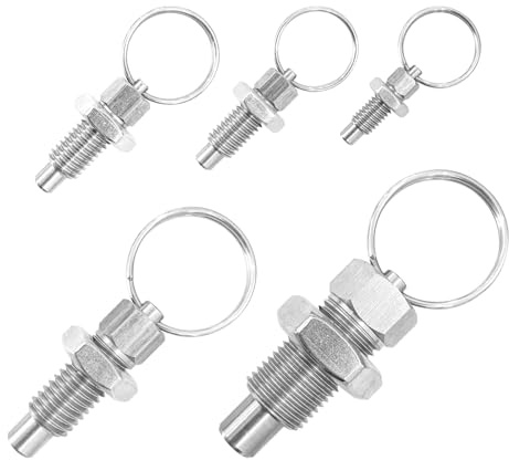 5Pcs Spring Plunger with Pull Ring, M6 M8 M10 M12 M16 Index Plunger with Ring Pull Spring Loaded Retractable Plunger Pin, Stainless Steel Non Lock- Out Knob Plunger