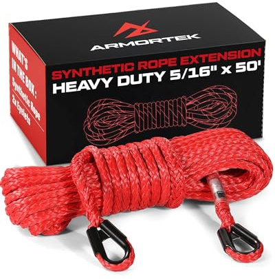 Armortek Synthetic Winch Extension Rope Heavy Duty Tow Rope, 8mm x 15m Winch Cable with Winch Hook, Rope Stopper and Handsaver Strap, 7900KG Load – Ultimate Winch Rope Kit, For Car, Truck
