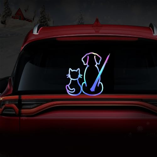 Leniutor Cat and Dog Rear Wiper Decal, Waterproof Vinyl Cute Animal Waving Tail Wiper Stickers, Car Window Bumper Decals for Cars, SUV, Laptop Art Decoration (Rainbow Blue)