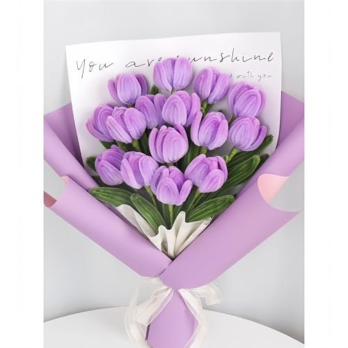 Omeblos 100PCS Pipe Cleaners for Craft, Purple Pipe Cleaner Flowers, Pipe Cleaners for Tulip Bouquet with 15PCS Flower Stems, Super Flexible Tulip Bouquet Pipecleaners, for DIY Craft