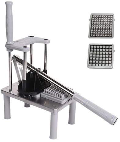 Cortador de Patatas y Verduras de Acero Inoxidable. Corta Patatas Manual. Máquina para Hacer Patatas Fritas con 2 Cuchillas, 10mm y 14mm, y Base Antideslizante.