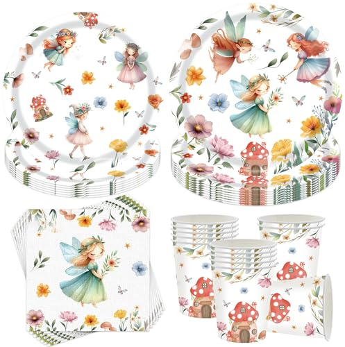 Sunshine Smile Set de 50 couverts pour fêtes d'anniversaire, motif: fée papillon, pour anniversaire, décoration pour enfants