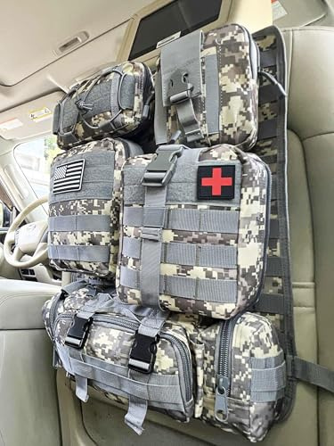 Zjyufy Universaler Autositz Rückenlehnen Organizer Taktischer Molle, Fahrzeug-Organizer mit 5 Abnehmbaren Molle-Taschen für LKWs, Autositz Taschen, unverzichtbares Camping-Aufbewahrungszubehör