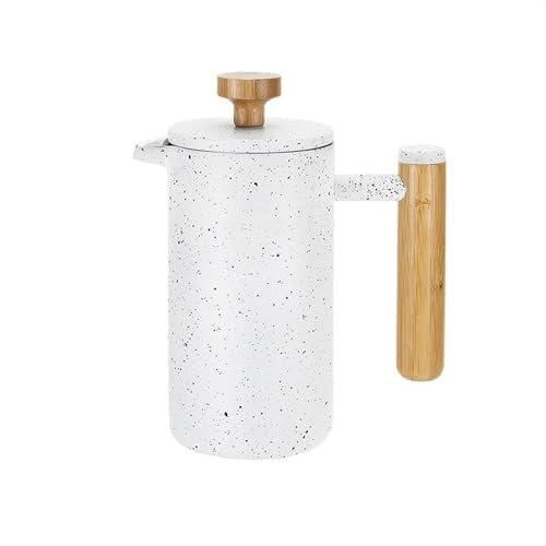 Cafetera de prensa francesa de 1000 ml, cafetera de acero inoxidable para preparar café a mano, mango de madera, espumador de leche, para uso doméstico y en cafeterías (gris, blanco, 350 ml)