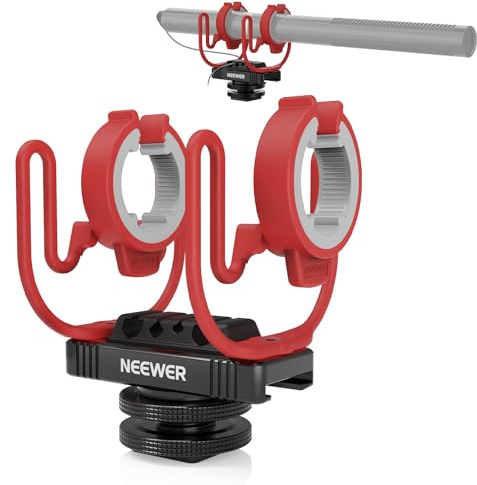 NEEWER Microphone Shock Mount with Cold Shoe, 1/4 Thread for Camera Cages, Boom Arm Pole Stands, Tripods, Mic Holder Compatible with VM15 Rode NTG Series Sennheiser MKE600 Audio Technica AT875R, MH1