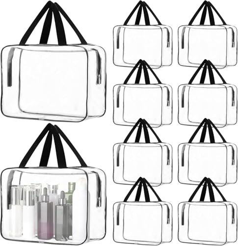 Lot de 10 Grandes Trousses de Maquillage Transparentes 30x22x10cm Pochette Trousse Toilette Femme Homme Voyage avec Poignée - Organisateur de Valise, Voyage, Sac Maternité & Rangement