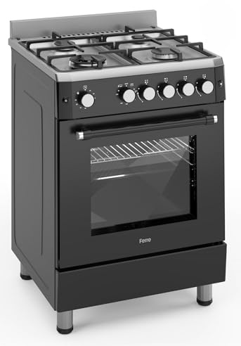 Ferre F6IP40GF-IBL-W 60cm Freestanding Gas Cooker With Wok Burner & Turbo Fan - Black