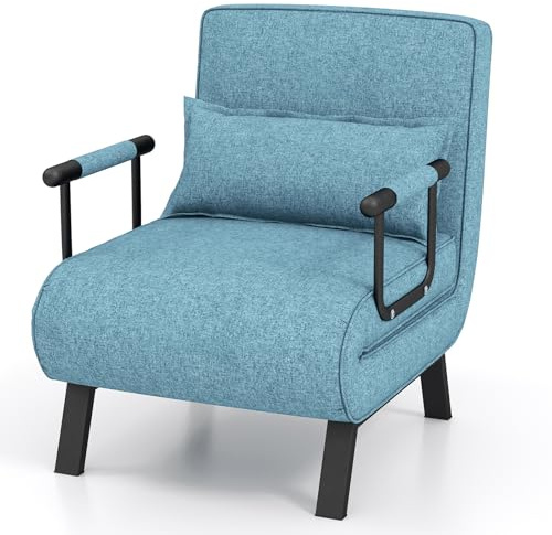 RELAX4LIFE Schlafsessel 4 in 1, Schlafsofa mit Bettfunktion, Klappsessel mit 6-stufig Verstellbarer Rückenlehne&Abnehmbarem Kissen&Armlehnen, bis 150kg belastbar, Gästebett für Wohnzimmer (Blaugrün)