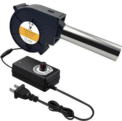 YOWEE BREEZE 97 mm x 33 mm BBQ Air Mover Inflatable Small Blower Fireplace Fan, with Metal Duct, AC 100V-240V Variable Speed Centrifugal Fan, for Barbecue,Camping,Waste Oil Furnace,Wood Stove Fan