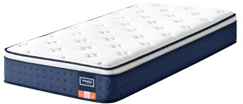 VASAGLE Colchón Híbrido Doble, 135 x 190 x 25 cm, Espuma Viscoelástica con Gel y Muelles Ensacados, 7 Zonas de Soporte, Refuerzo de Bordes, Funda Transpirable, Azul RMZ226QZ02