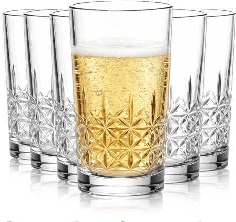Set of 6 Highball Glasses 248ml Drinking Glasses Elegant Water Glasses for Cocktails Water Beer Soda