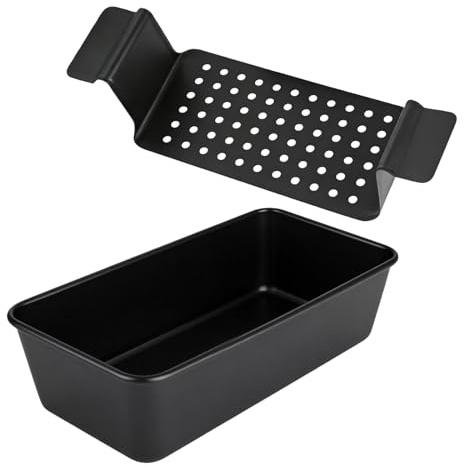 WIYETY brödform i kolstål med dräneringsskål: Rektangulär lådform bröd, non-stick hackstekform, bakplåt djup diskmaskinssäker för kök bakning (svart, 24 x 14 x 6,5 cm)