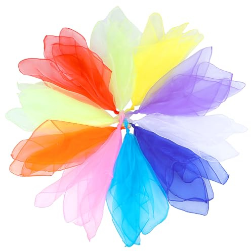 SHENLIU 10 paños coloridos para malabares, 60 x 60 cm, para bailar, malabares, de gasa, para jugar, para niños, para bailar, malabares y sensoriales