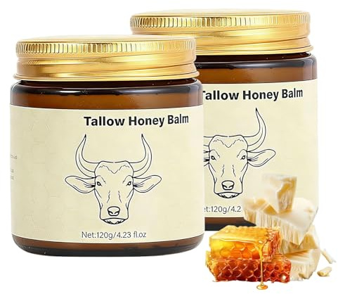KOSLEOW 2Pcs Crema Facial de Sebo de Res 120g, Bálsamo Hidratante de Miel y Sebo Bovino, Beef Tallow Crema Hidratante Intensa para Piel Seca y Sensible, Reparación de Barrera Cutánea