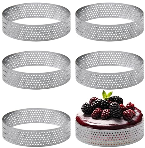 Supecesorio Cercle a Tarte, 6 Pièces Ø 8 cm Cercle à Pâtisserie, Moule Cookies en Acier Inoxydable 430, Cercle a Tarte Perforé pour Mini Mousse Gâteaux Pizzas Muffins