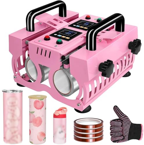 Machine à Presse Thermique pour Mug Double Dessous De Verre, Machine d'impression Thermique pour Mug 1000w, Deux Panneaux LCD à Contrôle Indépendant, Presse à Sublimation pour Gobelets De 11-30o Pink