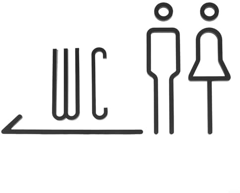 Cartello per WC, in acrilico, per porta o parete, adesivo nero con logo del bagno con riflesso galvanico, facile da installare e pulire (D)