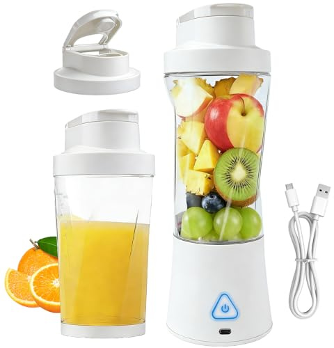 Licuadora portátil de 700 ml para llevar, mini batidora de pie con 6 cuchillas, 6000 mAh, recargable por USB, tapa hermética sin BPA y boquilla para beber, ideal para casa, oficina y viajes, blanco