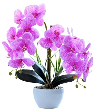 Orchids Artificial Flowers 15.7in 14Petals Fake Orchid in Pot, Light Purple | Faux Phalaenopsis Orchid, 3D Printed, Real Touch, For Home Office Decoration, Made of Polyurethane, Plastic, Metal Wire