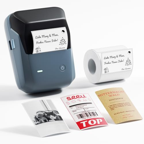 NIIMBOT Etikettendrucker, B1 Pro mit Größeres Etiketten, 300 DPI HD | Fotodrucker für Fotos, Logo, Wörter, 1 Rolle Etiketten für Zuhause, Büro oder Geschäft, Dunklellblau