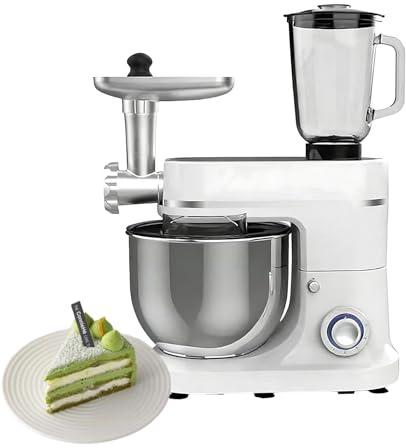 Robot De Cuisine Multifonction, Mixeur Multifonction Robot Culinaire Électrique 1500W avec Blender, Hachoir à Viande, Bol Inox 10L et 6 Vitesses Réglables pour Pain et Gâteaux