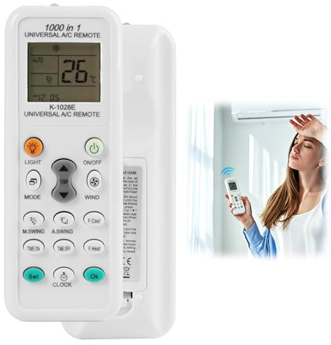 Mando a distancia universal para aire acondicionado K-1028E - 1000 en 1, pantalla LCD digital, compatibilidad extendida con 1000 marcas, alcance de 10 m, no requiere programación