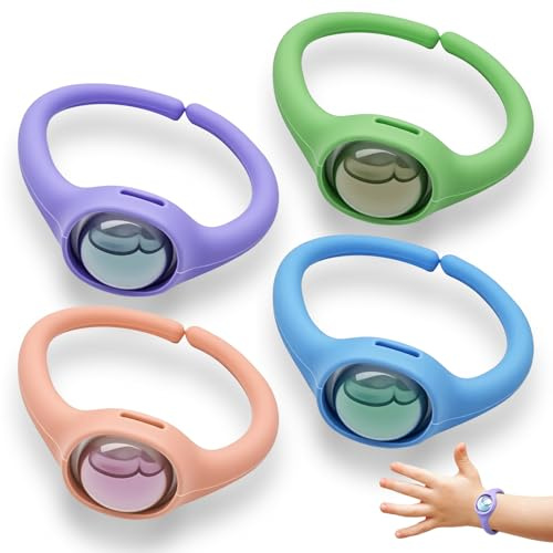 4Packs Natural Mosquito Repellent Bracelet, 1080H Long Lasting Protection, Adjustable Wristbands with Essential Oil Refills for Kids & Teens, Waterproof, Silicone, Green Purple Blue Pink