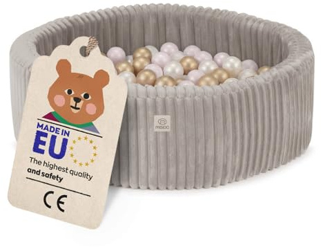 MISIOO Bällebad Baby 90x30 cm mit 200 Bällen Ø6 cm – Kinder Bällebad Rund, Weicher Schaumstoff, Bezug Abnehmbar Waschbar, Indoor Spielpool für Kleinkinder