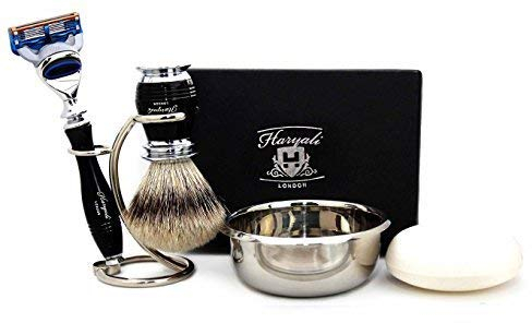 5 Stück Herren Pflege Set in Schwarz Rein Remasuri Spitze Rasierpinsel Sicherheitsrasierer Rasierer , Bürste & Rasierer Halter Ständer, Edelstahl Schüssel