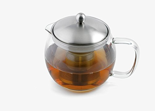 Weis Teekanne Edelstahl/Borosilikatglas Silber mit Teefilter 1500ml, Maße: 19cm x 15cm x 16,5cm, 17055