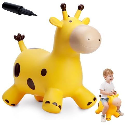 EVERICH TOY Giraffe Bouncy Horse Hopper for Toddlers, Bouncy Animals Jumping Horse, Inflatable Ride on Bouncer Hopping Toys Gifts for Boys Girls 18 Months 2 3 4 5 6 Years Old