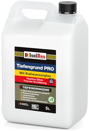 Isolbau Tiefengrund PRO Grundierlösung - 5 L Reaktive Silikat-Polymer-Grundierung mit Kaliwasserglas für professionelle Grundierung Innen & Außen, Schnell Trocknend