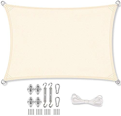 Vivanutria aguasol Sonnensegel Rechteck 3 x 4 m + GRATIS (!) Befestigungsmaterial | Farbe Creme | für Garten, Balkon & Terrasse | Sonnenschutz | Wetterschutz | wasserabweisend | PES | Polyester