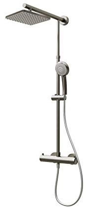 Schulte Duschsystem mit Sicherheits-Thermostat, Kopfbrause eckig, Edelstahloptik, Duschmaster Rain mit Regendusche EP9641-90