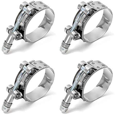 QWORK® Tuyau Clips, Colliers de Serrage à Boulon en T, t-Bolt Colliers, Acier Inoxydable, pour Famille Tuyau d'eau, réservoir de gaz, Tube d'automobiles, 46-52mm, Lot de 4