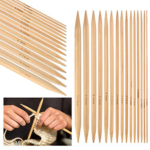 KONAMO 75Stück Bambus Stricknadeln Set, 15Größen Stricken für Anfänger Set, Handarbeit Nadelspiel set (2 mm 2.25 mm 2.75 mm 3.25 mm 3.5 mm 3.75 mm 4 mm 4.5 mm 5 mm 5.5 mm 6 mm 6.5 mm 8 mm 9 mm 10 mm)