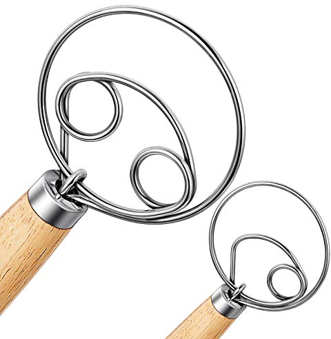 Nlmyt Lot de 2 fouets à pâte danois en acier inoxydable de qualité supérieure - 33 cm - Fouet danois en bois - Outil de cuisine pour pain, pâte, gâteau, pâtisserie (1)