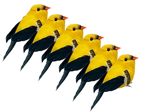 LWINGFLYER 3.4 Zoll 6 Stück Gelb Künstliche Vögel Naturgetreu mit Clip Deko Vogel Spatz Chickadee für Weihnachten Dekoration Bastelprojekte Weihnachtsbaum Ornamente Saisonale Displays(6 Stück) (Clip)