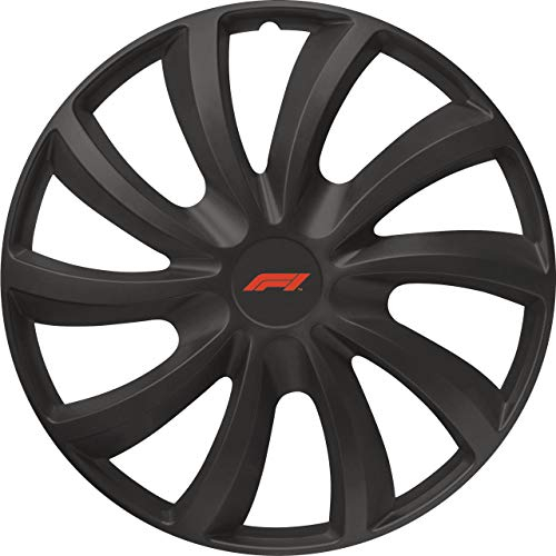 Formula 1 Radzierblenden, Radkappen, 16 Zoll (40,6 cm), Schwarz, 4 Stück, 1-fach lackiert, mit Haltering, im sportlichen Look
