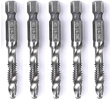 5PCS Combination Drill Tap Bit Set Screw Tapping Hex Shank HSS Metric/Imperial Plug Drill Bits Hand Tools 1/4-20NC