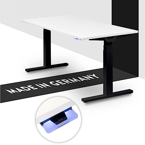 boho office® Höhenverstellbarer Schreibtisch 180 x 80 cm - Made in Germany, Elektrisch stufenlos, 2 Motoren, 3-Fach Teleskop, Kollisionsschutz - Premium Line Schwarz inkl. Tischplatte in Weiß