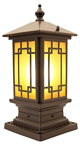 WFZRXFC Braune Retro Industrial Village Post Laterne Wasserdichtes und feuchtigkeitsbeständiges Säulenlicht Lampenkörper aus rostfreiem Aluminiumdruckguss Mastlampe Externe Landschaftsbeleuchtung