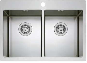 EVHOC Lavello Sopratop DEUS XL, 2 Vasche per Cucina, Lavandino in Acciaio Inox Doppia Vasca con Finitura Satinata, Fascia Forata per Miscelatore, Made in Italy, 75,5x51 cm