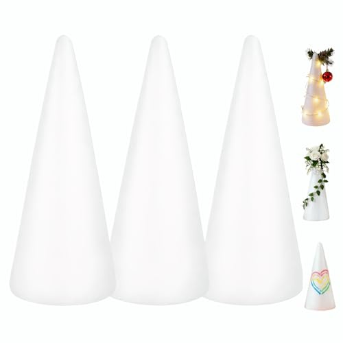TOPBATHY 3Pcs White Polystyrene Foam Cones 30cm Foam Cones for Crafts Children's Educational Projects for Christmas Table Centerpiece Wedding Decoration