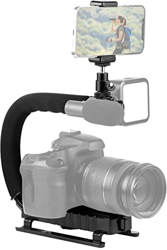 Hensych U/C Form Handheld DV Low Angle Shooting Bracket Stabilizer Kit with Cold Shoe Tripod Head/Phone Clamp/Quick Release Buckle/Long Screw for All SLR Cameras and Home DV Camera