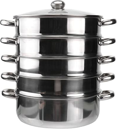YARNOW 5 Tier Stainless Steel Steamer Pot 14.7 Inch Multifunctional Stockpot for Soup Cooking Large Dishwasher Safe Kitchen Steamer
