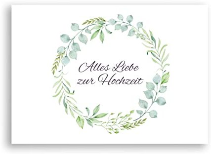Friendly Fox Hochzeitskarte, 1x Karte zur Hochzeit mit Eukalyptus, Alles Gute zur Hochzeit, DIN A6 Karte inkl. Umschlag